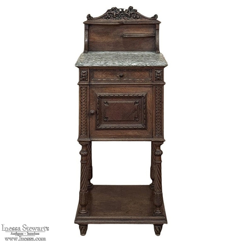 19th Century French Louis XVI Walnut Marble Top Nightstand