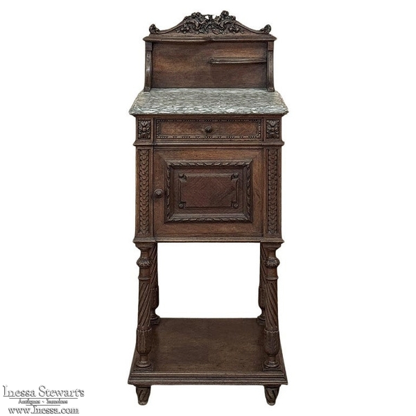 19th Century French Louis XVI Walnut Marble Top Nightstand
