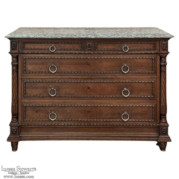 19th Century French Louis XVI Walnut Marble Top Commode