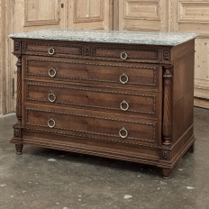 19th Century French Louis XVI Walnut Marble Top Commode