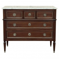 Antique French Louis XVI Mahogany Commode with Carrara Marble