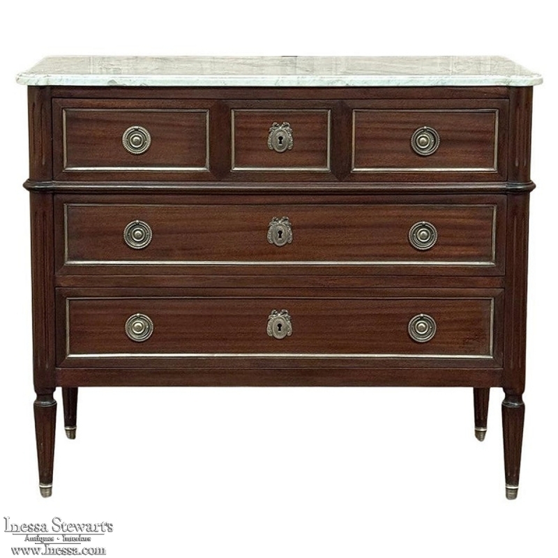 Antique French Louis XVI Mahogany Commode with Carrara Marble