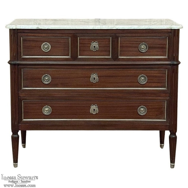 Antique French Louis XVI Mahogany Commode with Carrara Marble