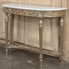 Antique French Louis XVI Giltwood Demilune Console with Carrara Marble