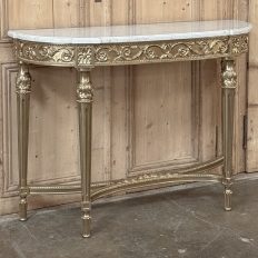 Antique French Louis XVI Giltwood Demilune Console with Carrara Marble