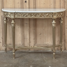Antique French Louis XVI Giltwood Demilune Console with Carrara Marble