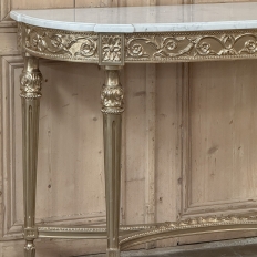 Antique French Louis XVI Giltwood Demilune Console with Carrara Marble