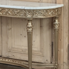 Antique French Louis XVI Giltwood Demilune Console with Carrara Marble