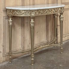 Antique French Louis XVI Giltwood Demilune Console with Carrara Marble