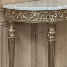 Antique French Louis XVI Giltwood Demilune Console with Carrara Marble
