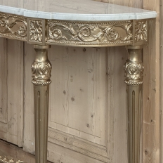 Antique French Louis XVI Giltwood Demilune Console with Carrara Marble