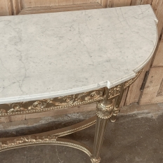 Antique French Louis XVI Giltwood Demilune Console with Carrara Marble