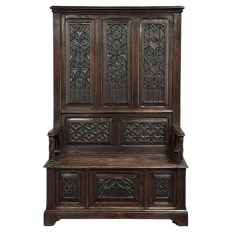 19th Century French Gothic Hall Bench with Trunk