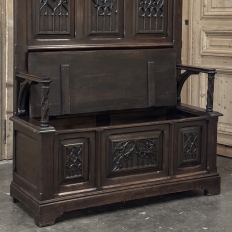 19th Century French Gothic Hall Bench with Trunk