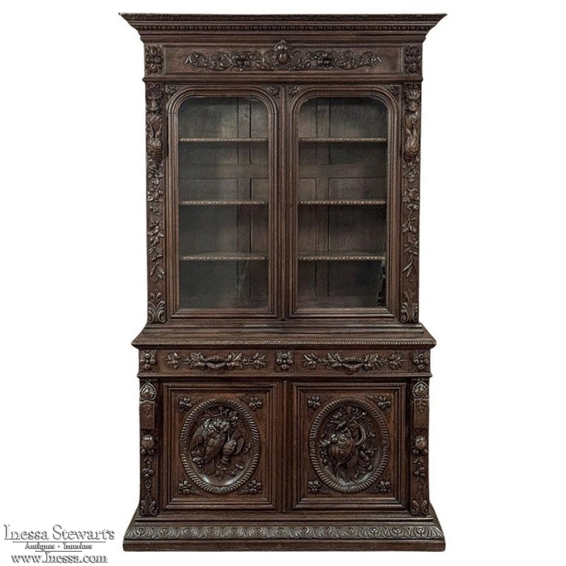 19th Century French Renaissance Hunt Bookcase ~ Bibliotheque