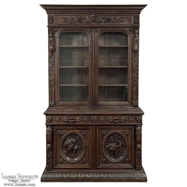 19th Century French Renaissance Hunt Bookcase ~ Bibliotheque