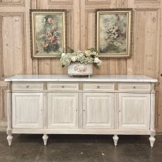 Antique French Louis XVI Bleached Mahogany Buffet with Carrara Marble