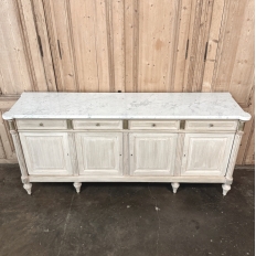 Antique French Louis XVI Bleached Mahogany Buffet with Carrara Marble