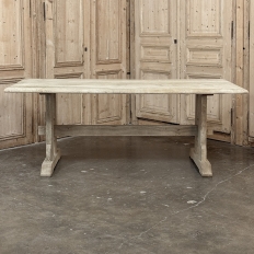 Vintage Rustic European Stripped Oak Trestle Dining Table