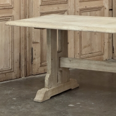 Vintage Rustic European Stripped Oak Trestle Dining Table