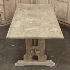Vintage Rustic European Stripped Oak Trestle Dining Table