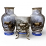 Pair of 19th C. French Hand-Painted Limoges-Style Vases with Sheep Scenes
