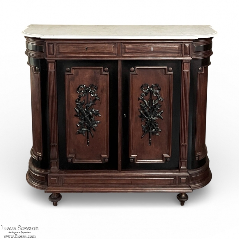 19th Century French Napoleon III Period Walnut Buffet with Carrara Marble