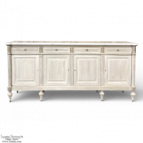 Antique French Louis XVI Bleached Mahogany Buffet with Carrara Marble