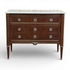 Antique French Louis XVI Mahogany Carrara Marble Top Commode