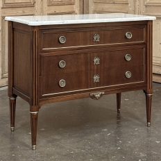 Antique French Louis XVI Mahogany Carrara Marble Top Commode