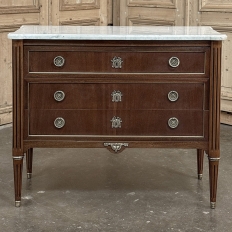 Antique French Louis XVI Mahogany Carrara Marble Top Commode