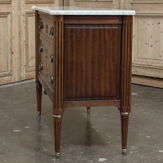 Antique French Louis XVI Mahogany Carrara Marble Top Commode