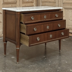 Antique French Louis XVI Mahogany Carrara Marble Top Commode