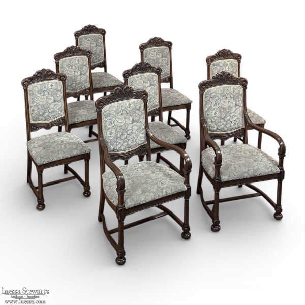 Set of 8 Antique French Louis XIV Dining Chairs includes 2 Armchairs