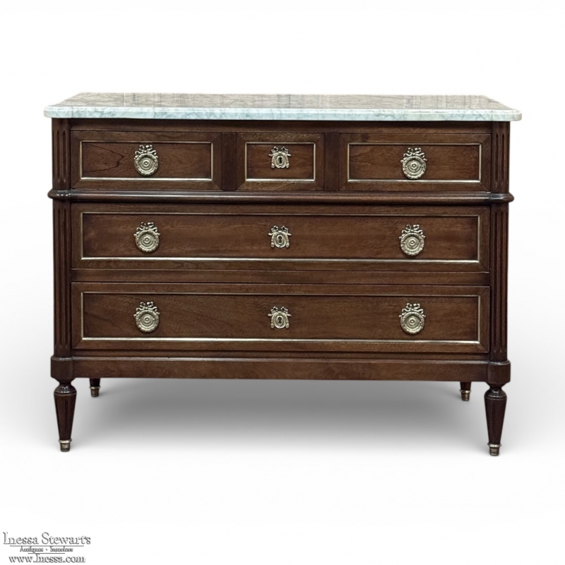 19th Century French Louis XVI Mahogany Commode with Carrara Marble