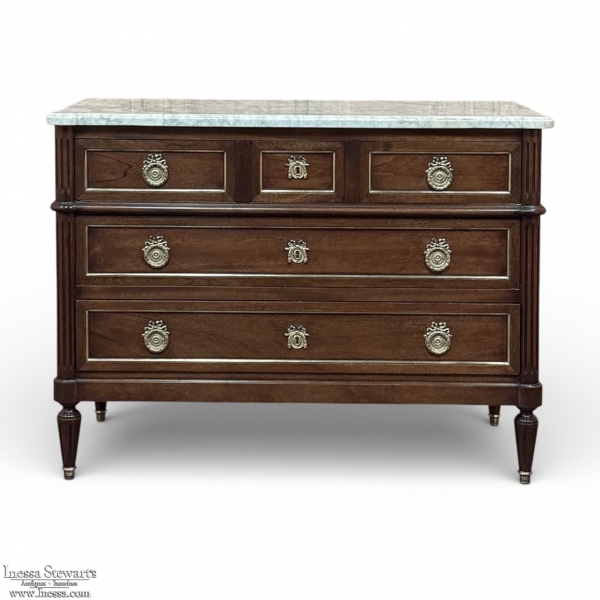 19th Century French Louis XVI Mahogany Commode with Carrara Marble