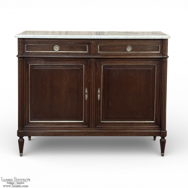 19th Century French Louis XVI Mahogany Buffet with Cararra Marble