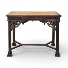19th Century French Gothic Walnut Writing Desk with Leather Top