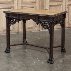 19th Century French Gothic Walnut Writing Desk with Leather Top