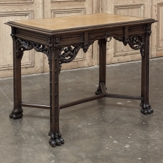19th Century French Gothic Walnut Writing Desk with Leather Top