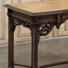 19th Century French Gothic Walnut Writing Desk with Leather Top