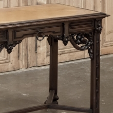 19th Century French Gothic Walnut Writing Desk with Leather Top