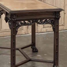 19th Century French Gothic Walnut Writing Desk with Leather Top