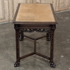 19th Century French Gothic Walnut Writing Desk with Leather Top