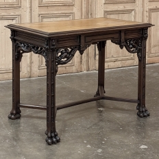 19th Century French Gothic Walnut Writing Desk with Leather Top