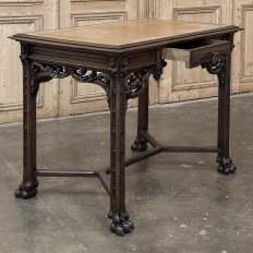 19th Century French Gothic Walnut Writing Desk with Leather Top