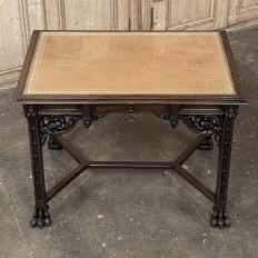 19th Century French Gothic Walnut Writing Desk with Leather Top