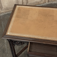 19th Century French Gothic Walnut Writing Desk with Leather Top