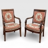 PAIR 19th Century French Mahogany Empire Armchairs with Needlepoint Tapestry