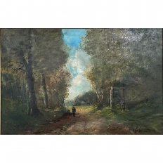 19th Century Belgian School Woodland Landscape by J. Wolff